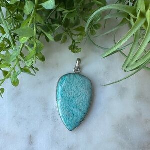 Amazonite Gemstone Blue Large 925 Sterling Silver Plated Pendant Teardrop